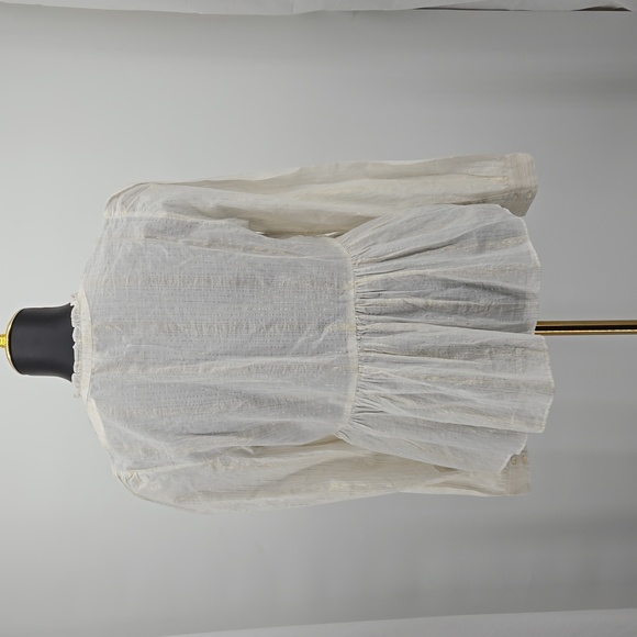 Anthropologie Floreat Womens Embroidered Lace Peplum Blouse Gold Thread  Size 10 - Picture 8 of 16